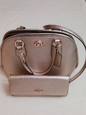 Coach Metallic Rose Gold Dome Satchel and Wallet Set